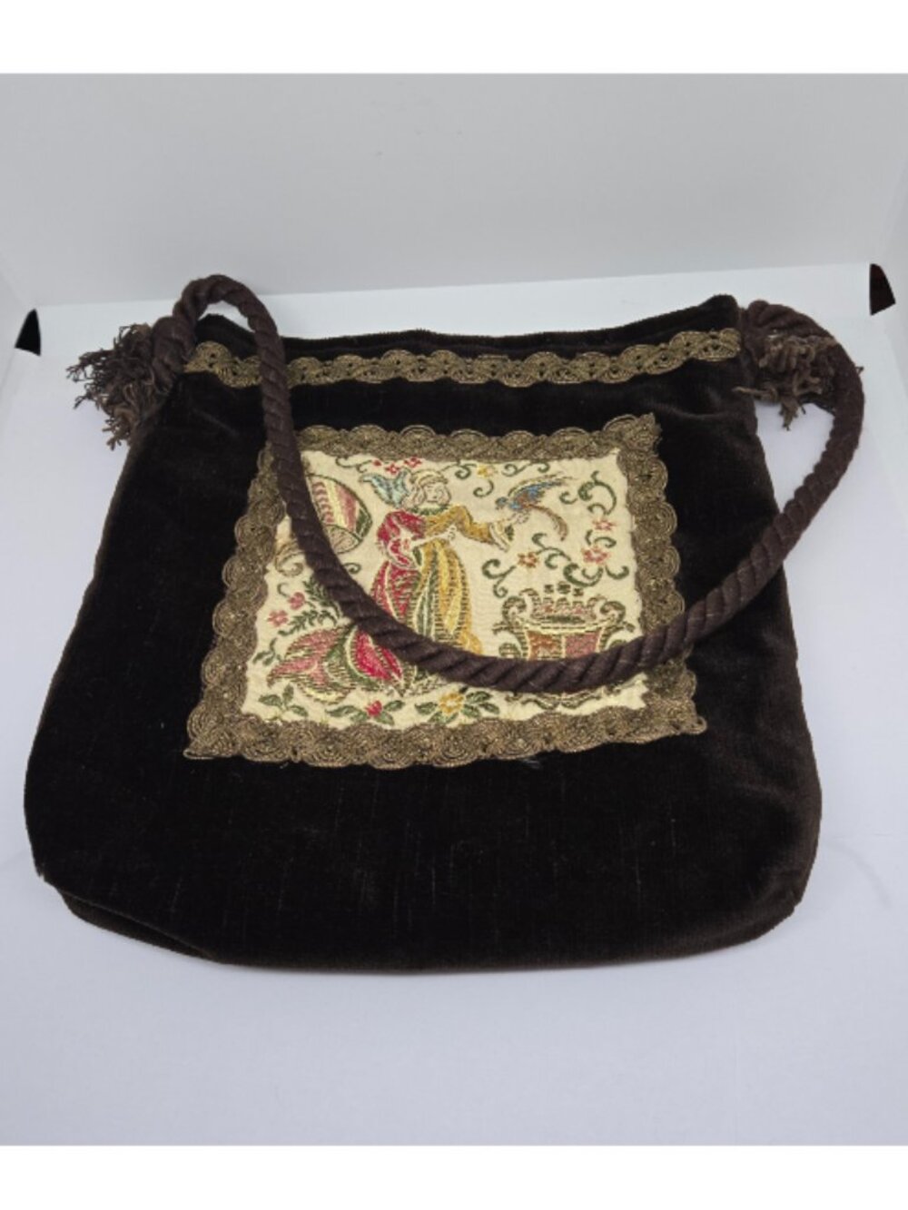 Vintage Wolborg Midieval Tapestry and Brown Velvet Bag, 1950s, Italy